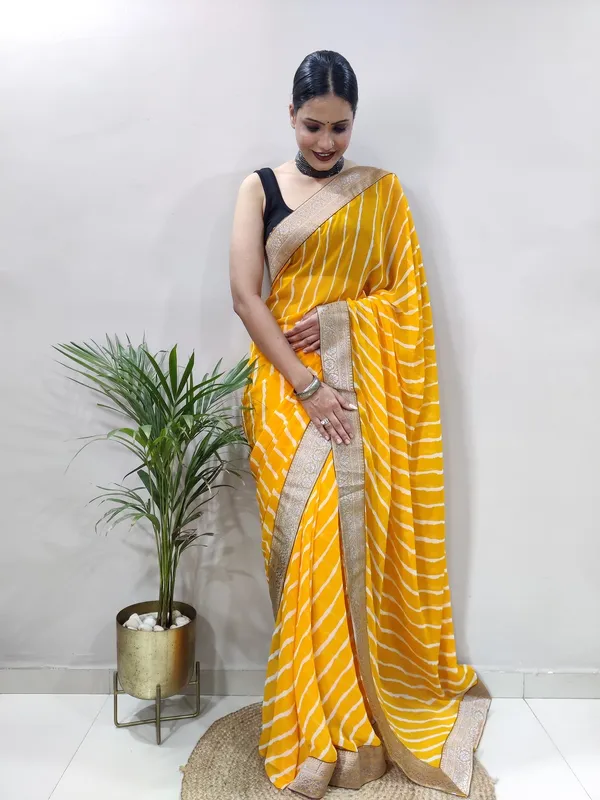 Yellow_Printed_Bandhani_Georgette_Saree_For_Women