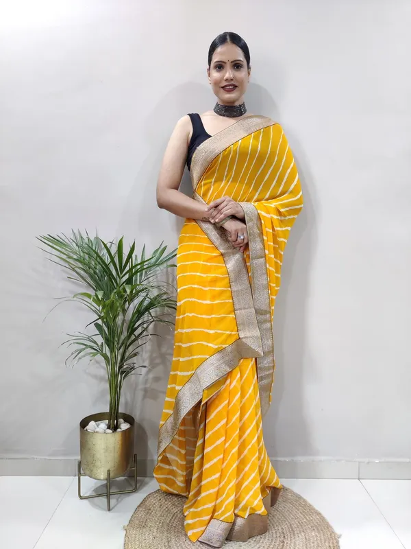 Yellow_Printed_Bandhani_Georgette_Saree_For_Women