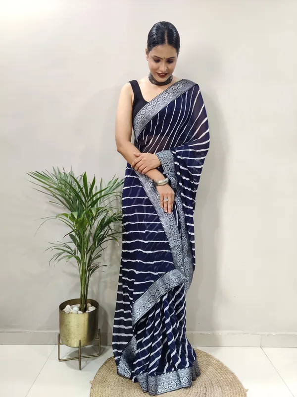 Navy_Blue_Printed_Bandhani_Georgette_Saree