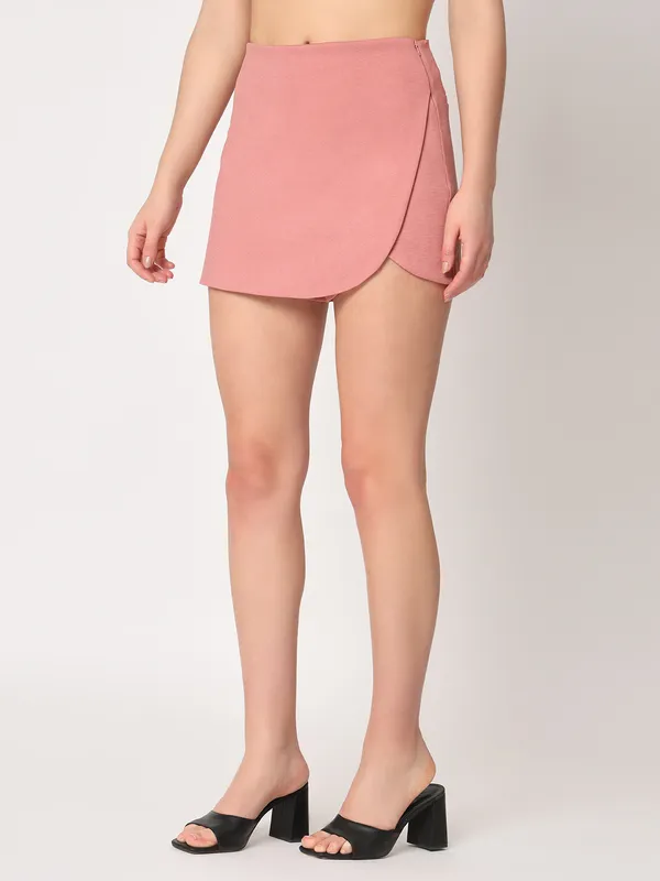 Zastraa_Pink_High_Waist_Scuba_Mini_Skorts