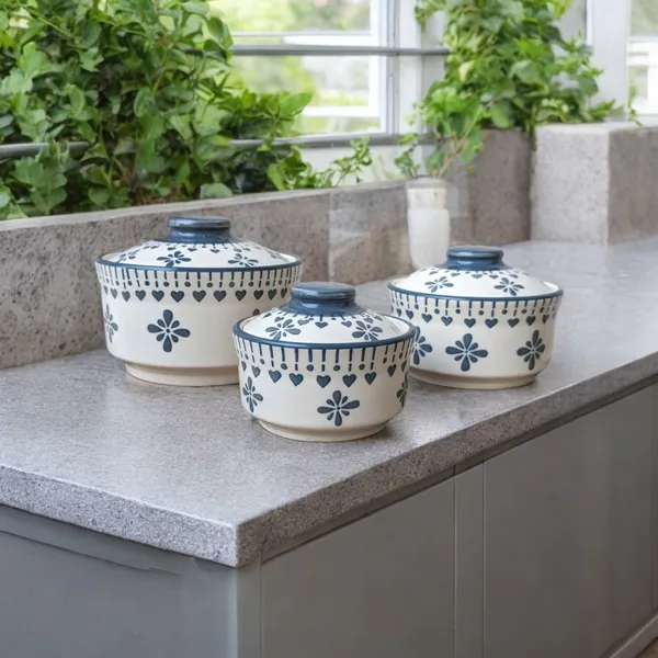 AAINA Vintage Grey White Ceramic Serving Bowl Set with Lids Set of 3 Price in India Buy AAINA Vintage Grey White Ceramic Serving Bowl Set with