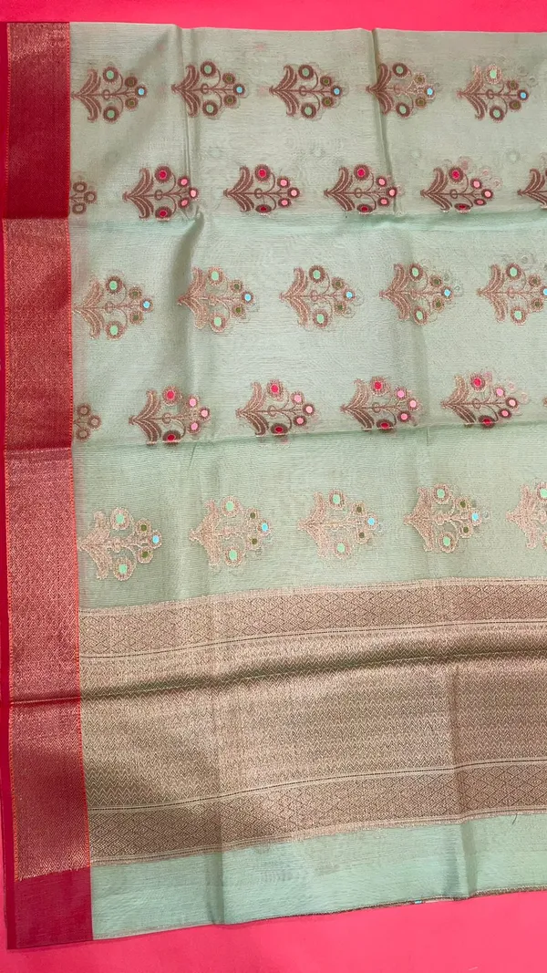 Green_Cotton_Blend_Banarasi_Sarees_For_Women