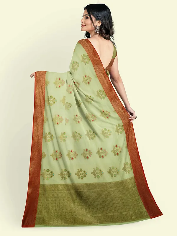 Green_Cotton_Blend_Banarasi_Sarees_For_Women