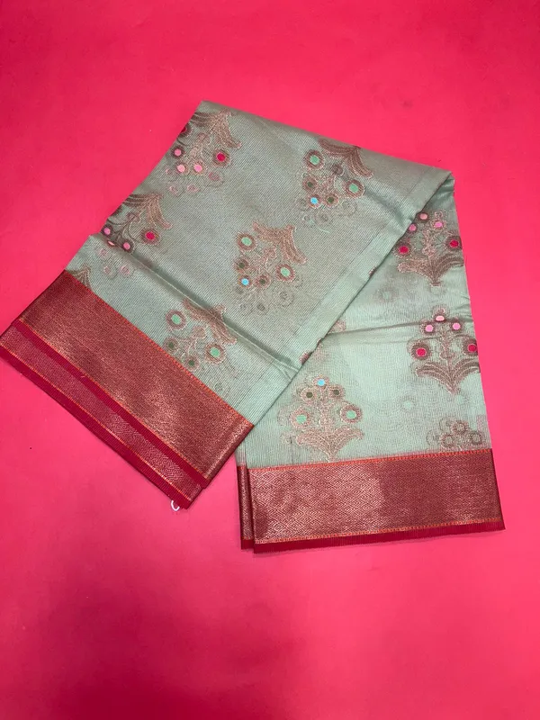 Green_Cotton_Blend_Banarasi_Sarees_For_Women