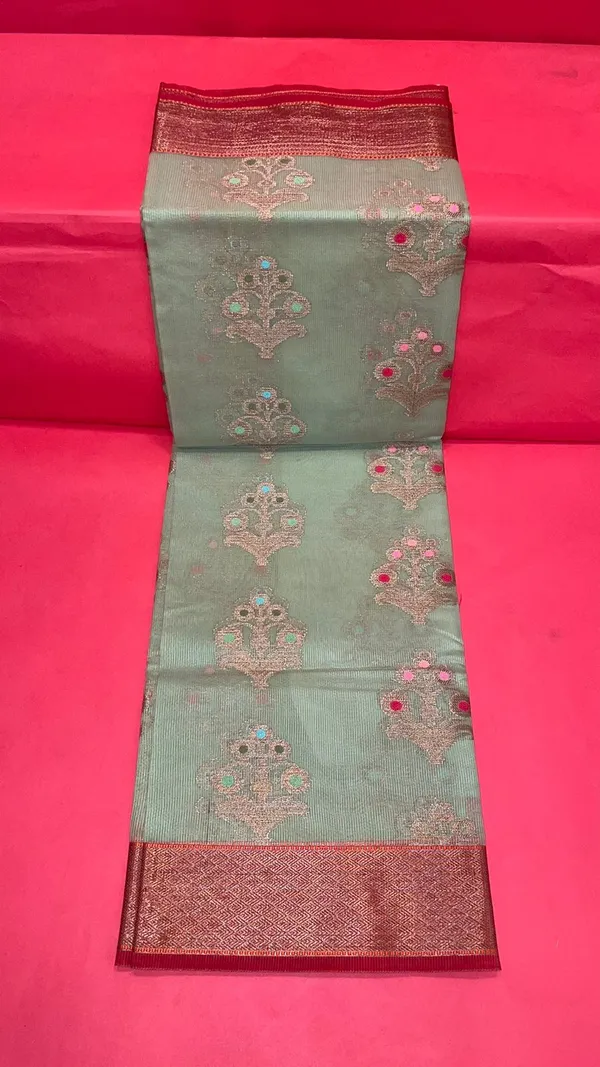 Green_Cotton_Blend_Banarasi_Sarees_For_Women