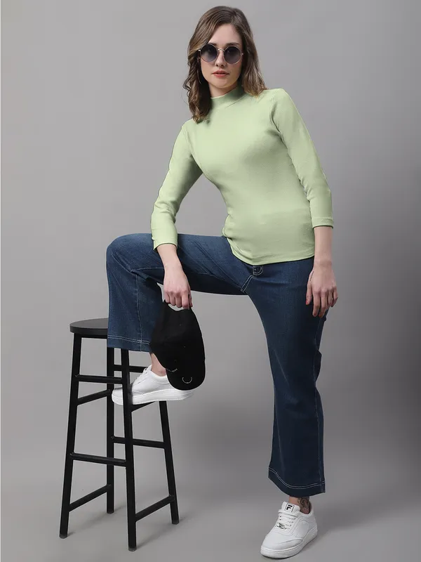 Pista_Cotton_Rib_Turtle_Neck_Long_Sleeve_Top_For_Women