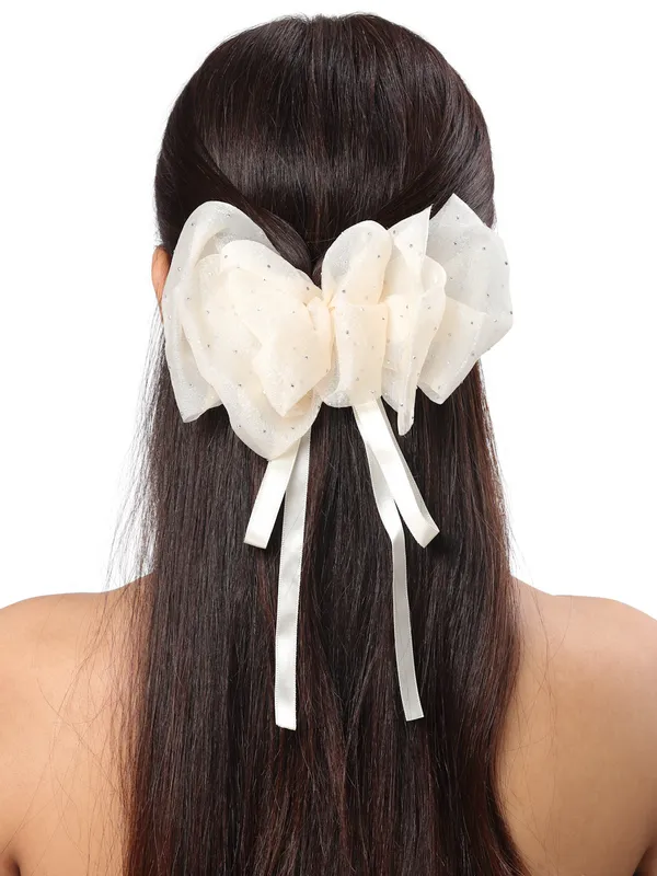 Vogue_Hair_Accessories_Black_And_Off_White_Fancy_Party_Bow_Hair_Clip_Back_Clip_For_Girls_and_Women_Set_Of_2