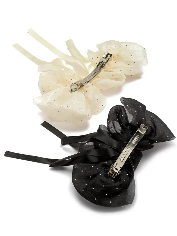 Vogue_Hair_Accessories_Black_And_Off_White_Fancy_Party_Bow_Hair_Clip_Back_Clip_For_Girls_and_Women_Set_Of_2