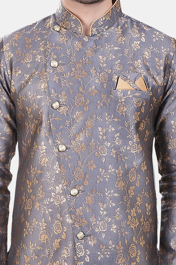 Floral_Print_Grey_Jacquard_Sherwani_With_Heram_Pant