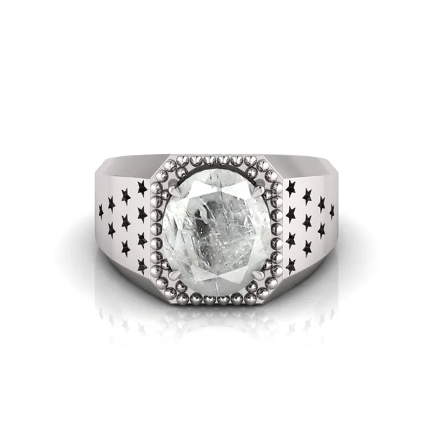 SHREE SHYAM GEMS STONE White Pukhraj Ashtadhatu Ring| White