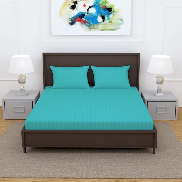 _100%_Cotton_220_TC_Italian_Stripes_Flat_King_Size_Bedsheet_With_2_Pillow_Cover_(108_x_108_Inch,_TURQ_BLUE)