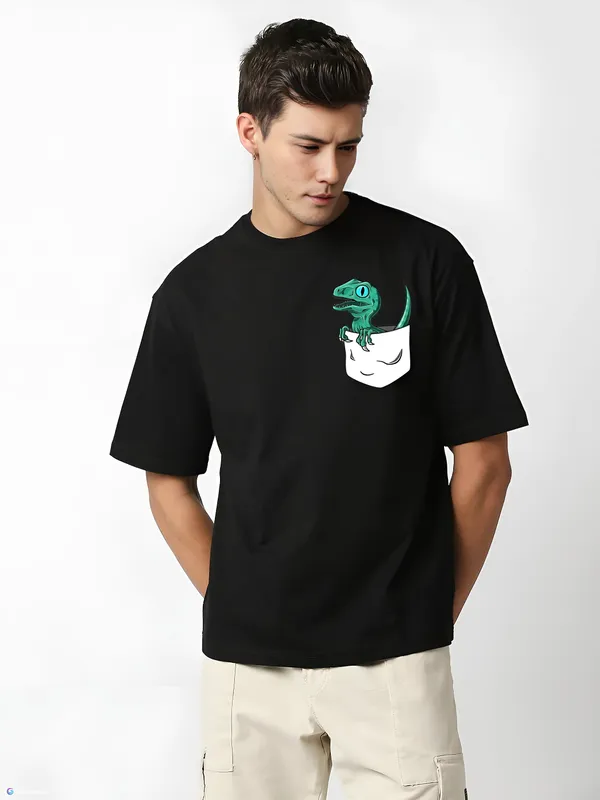 Black_Oversized_Printed_Half_Sleeve_Cotton_T-Shirt_For_Men