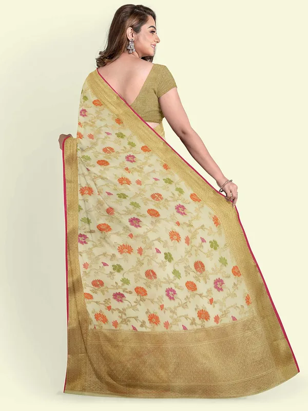Beige_Cotton_Blend_Banarasi_Sarees_For_Women