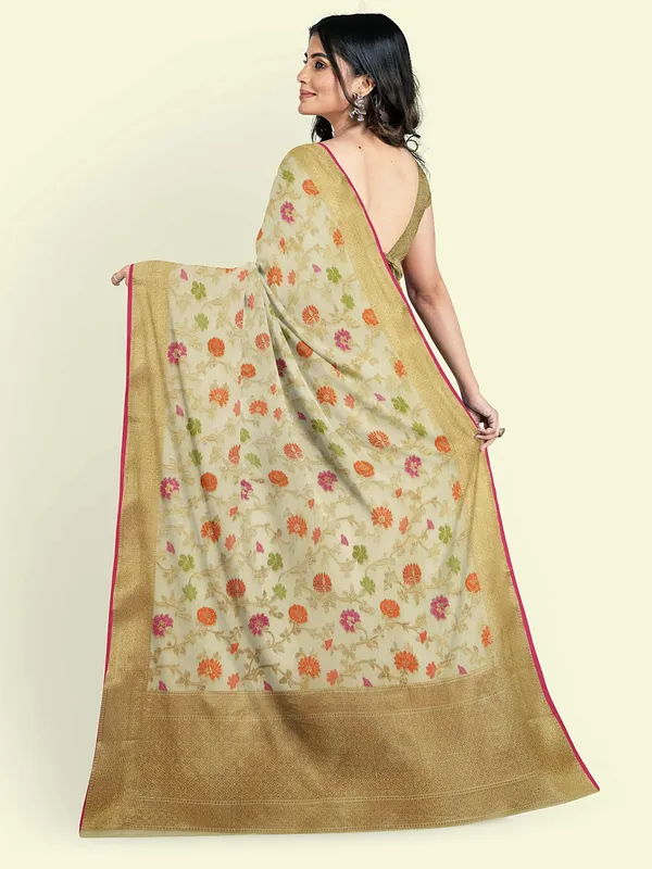 Beige_Cotton_Blend_Banarasi_Sarees_For_Women