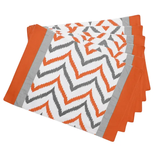 Pack_for_18_Pieces_Cotton_Orange_Ikat_Chevron_Printed_Place_Mat_With_Napkin_Set_for_Dining_and_Center_Table