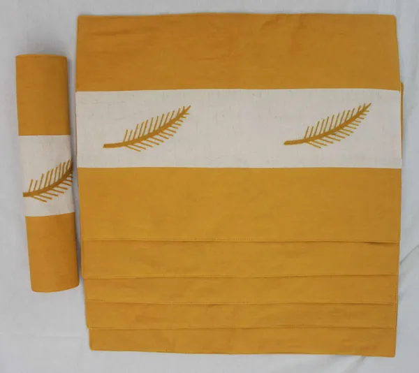 Pack_of_18_Piece_Cotton_Yellow_Adornado_leaf_embroidery_Collection_Place_Mat_With_Napkin_For_Dining_Room_and_Living_Room