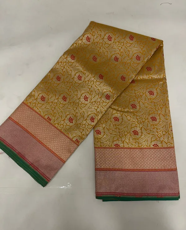 Humairah_Presents_Gold_Katan_Silk_Floral_Zari_Mina_Jaal_with_Banarasi_Zari_2D_Border_and_Pallu_with_Gold_Blouse