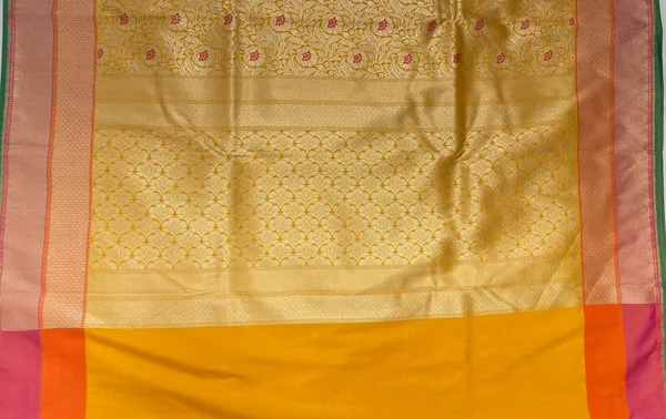 Humairah_Presents_Gold_Katan_Silk_Floral_Zari_Mina_Jaal_with_Banarasi_Zari_2D_Border_and_Pallu_with_Gold_Blouse