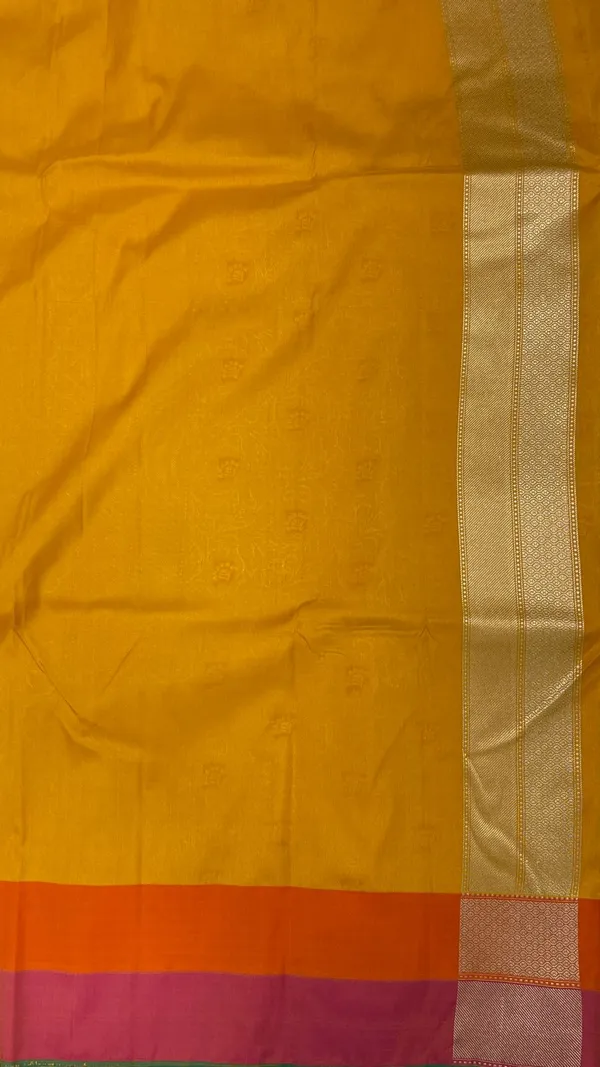 Humairah_Presents_Gold_Katan_Silk_Floral_Zari_Mina_Jaal_with_Banarasi_Zari_2D_Border_and_Pallu_with_Gold_Blouse