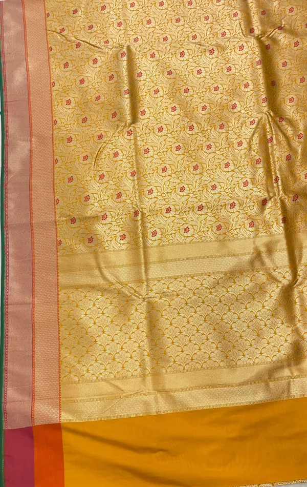 Humairah_Presents_Gold_Katan_Silk_Floral_Zari_Mina_Jaal_with_Banarasi_Zari_2D_Border_and_Pallu_with_Gold_Blouse