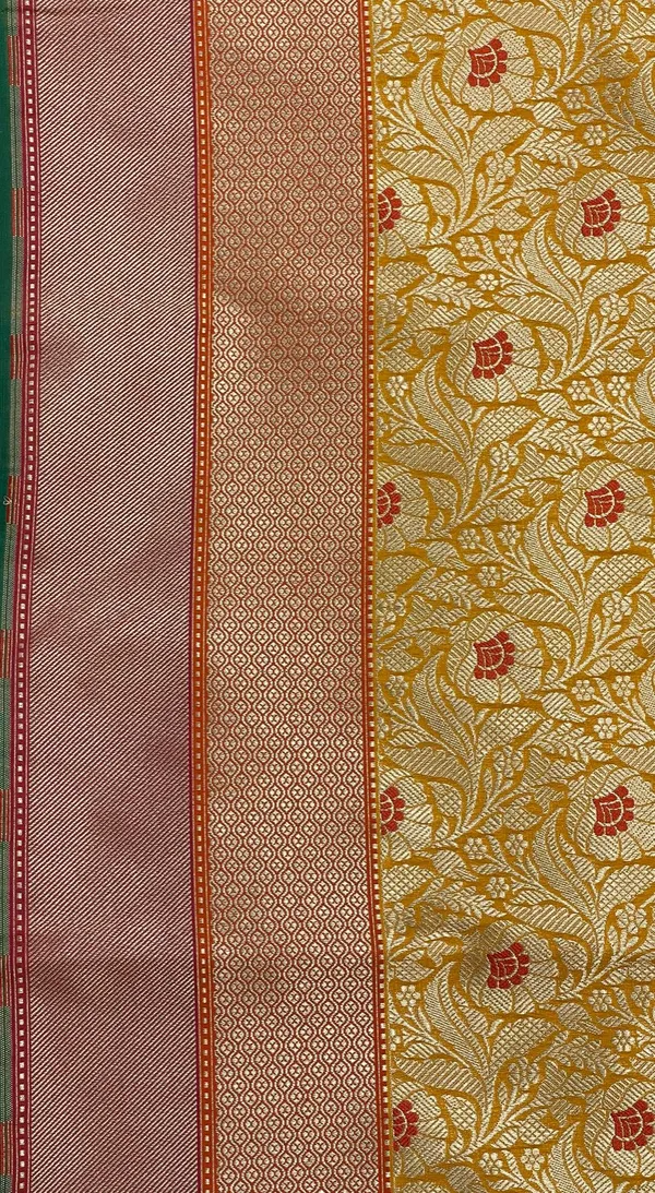 Humairah_Presents_Gold_Katan_Silk_Floral_Zari_Mina_Jaal_with_Banarasi_Zari_2D_Border_and_Pallu_with_Gold_Blouse