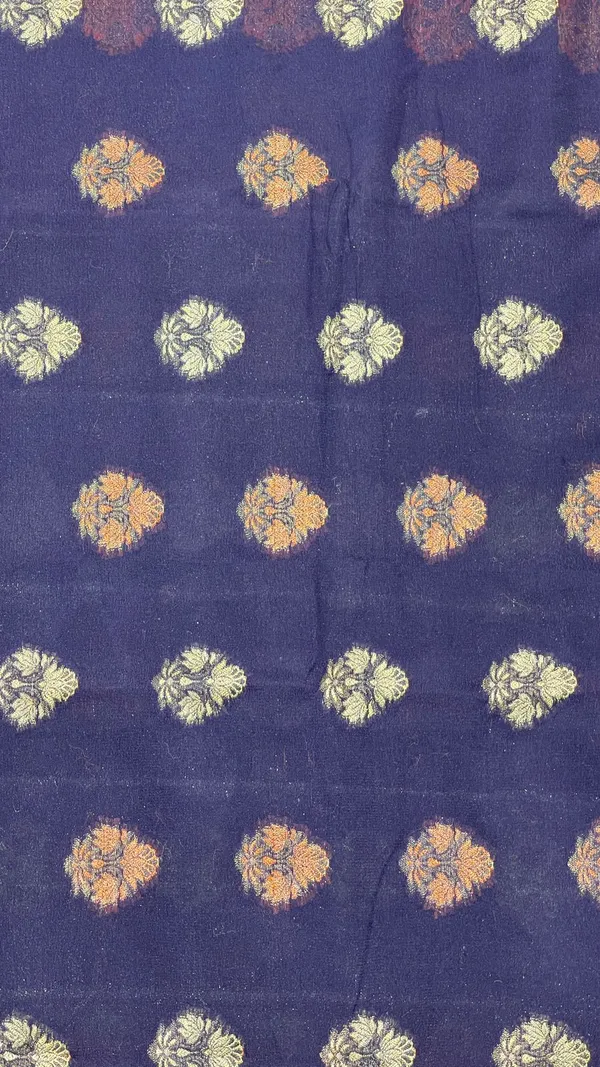 Humairah_Presents_Pure_Handloom_Navy_Blue_Chiffon_Resham_Floral_Mina_Booti_with_Paisley_Mina_Zari_Border_and_Tilfi_Zari_Border_with_Red_Blouse