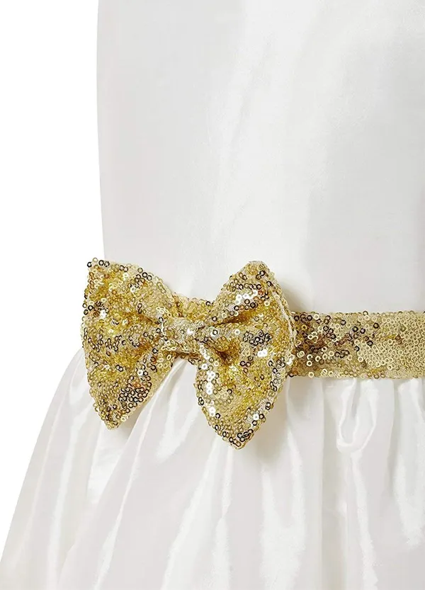 White_Sequined_Solid_Round_Neck_Dress_For_Girls