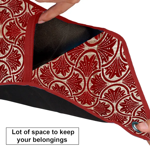 Wall_Hanging_Organizer/Magazine_Holder_With_3_Utility_Pockets_(Material-_Velvet,__Color-_Red,__Size-26x9_Inches)