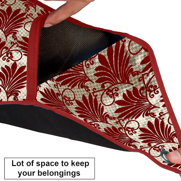 Wall_Hanging_Organizer/Magazine_Holder_With_3_Utility_Pockets_(Material-_Velvet,__Color-_Red,__Size-26x9_Inches)