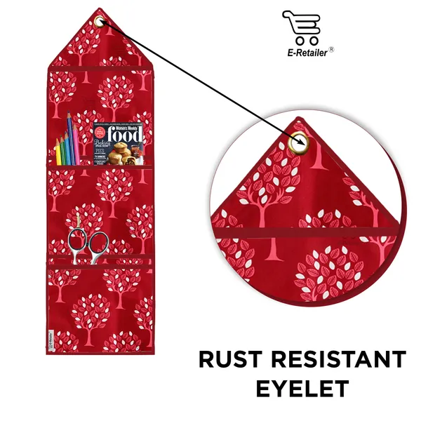 Wall_Hanging_Organizer/Magazine_Holder_With_3_Utility_Pockets_(Material-_Polyester,__Color-_Maroon,__Size-26x9_Inches)