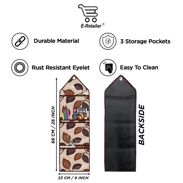 Wall_Hanging_Organizer/Magazine_Holder_With_3_Utility_Pockets_(Material-_Polyester,__Color-_Brown,__Size-26x9_Inches)