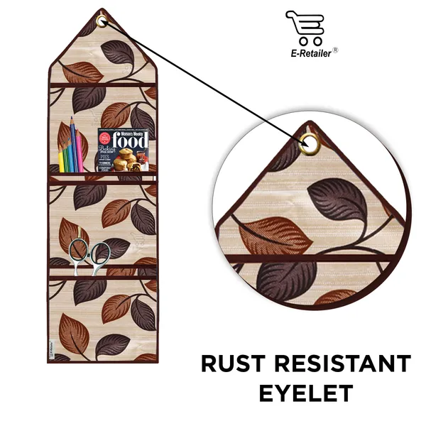 Wall_Hanging_Organizer/Magazine_Holder_With_3_Utility_Pockets_(Material-_Polyester,__Color-_Brown,__Size-26x9_Inches)