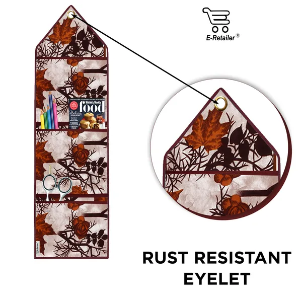 Wall_Hanging_Organizer/Magazine_Holder_With_3_Utility_Pockets_(Material-_Polyester,__Color-_Brown,__Size-26x9_Inches)