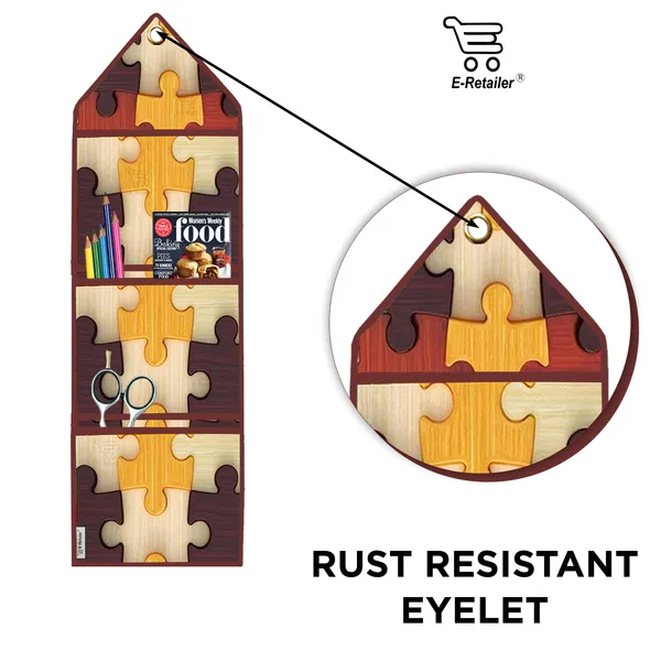 Wall_Hanging_Organizer/Magazine_Holder_With_3_Utility_Pockets_(Material-_Polyester,__Color-_Brown,__Size-26x9_Inches)