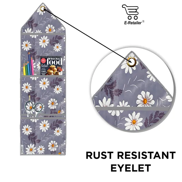 Wall_Hanging_Organizer/Magazine_Holder_With_3_Utility_Pockets_(Material-_PVC,__Color-_Gray,__Size-26x9_Inches)
