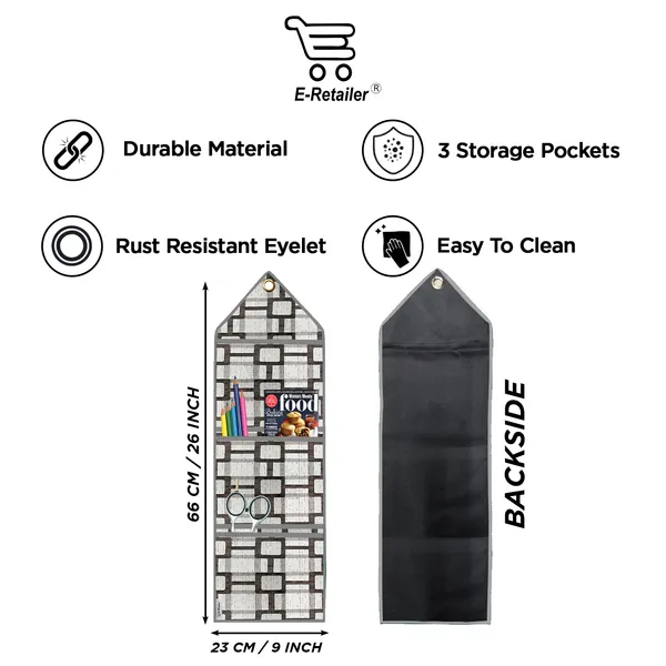 Wall_Hanging_Organizer/Magazine_Holder_With_3_Utility_Pockets_(Material-_PVC,__Color-_White,__Size-26x9_Inches)