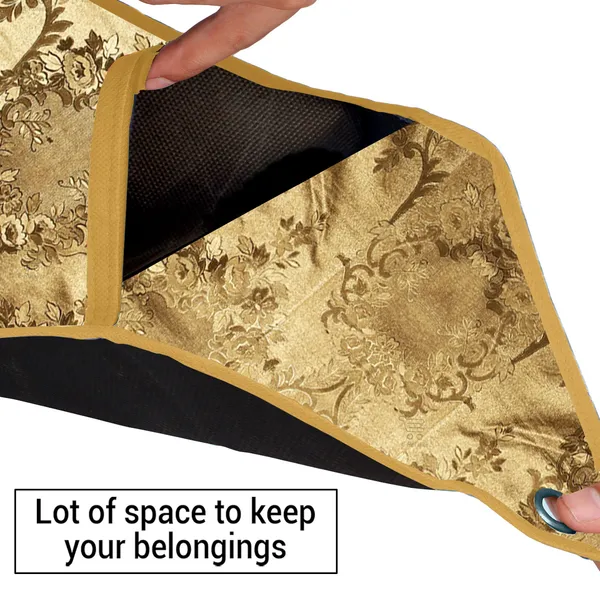 Wall_Hanging_Organizer/Magazine_Holder_With_3_Utility_Pockets_(Material-_Rexine,__Color-_Golden,__Size-26x9_Inches)