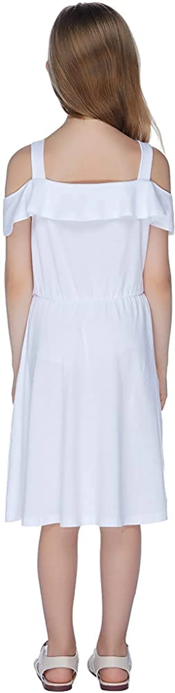 White_Rayon_Blend_Solid_Square_Neck_Dress_For_Girls