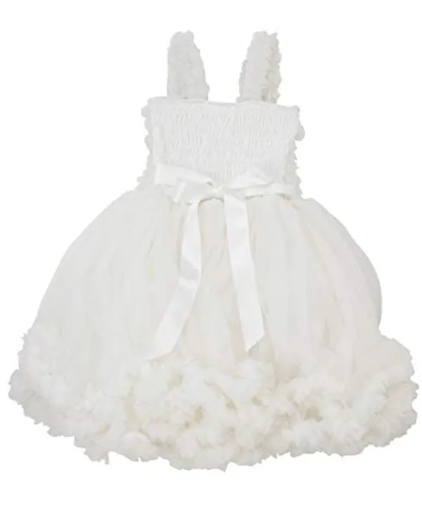 White_Net_Solid_Square_Neck_Dress_For_Girls