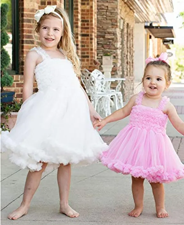 White_Net_Solid_Square_Neck_Dress_For_Girls