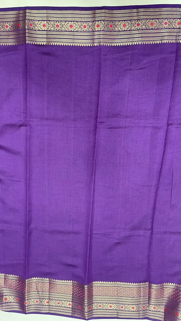 Humairah_Pure_Handwoven_Purple_Chiniya_Silk_Gold_Zari_Floral_Booti_with_Minakari_Zari_Border_with_Purple_Blouse_piece