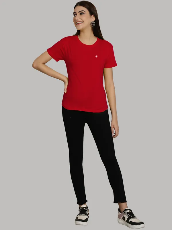 Pack_of_2_Black_&_Red_Cotton_Round_Neck_T-Shirt_For_Women