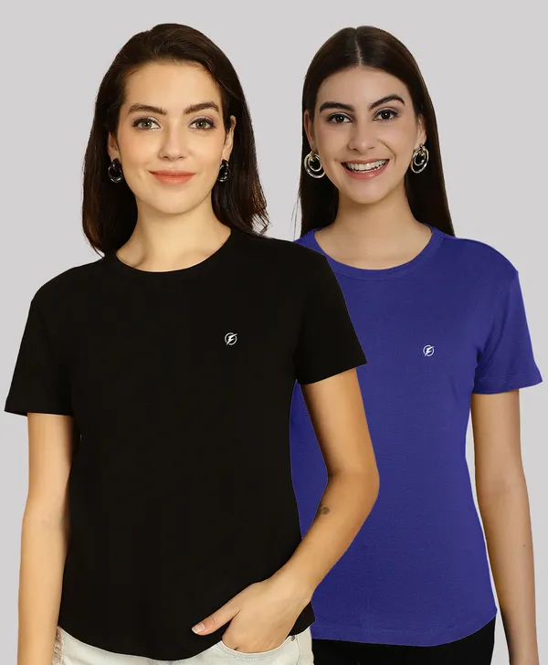 Pack_of_2_Black_&_Blue_Cotton_Round_Neck_T-Shirt_For_Women