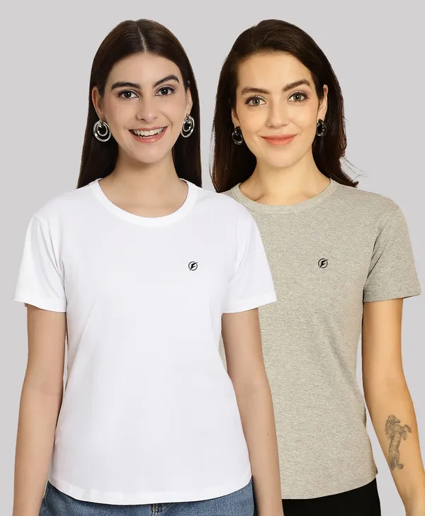 Pack_of_2_White_&_Grey_Cotton_Round_Neck_T-Shirt_For_Women