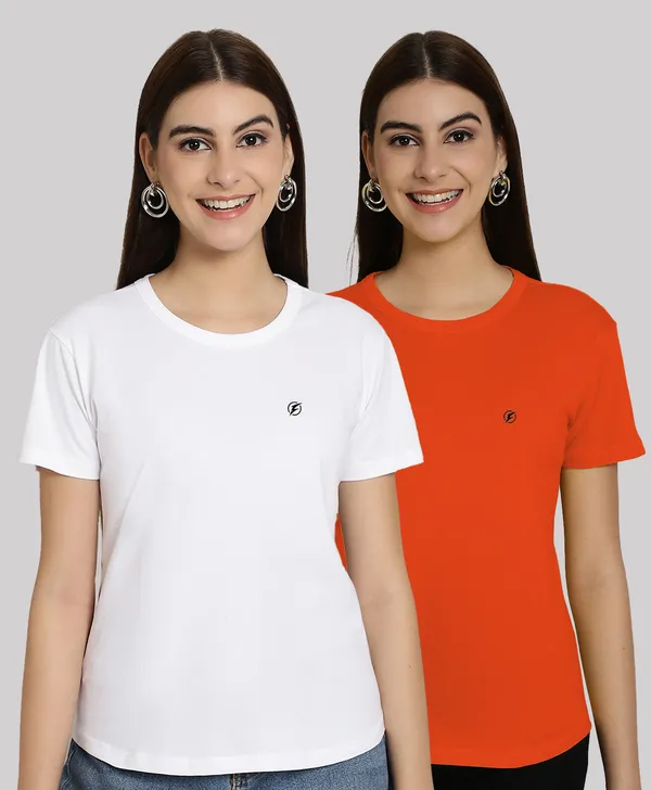 Pack_of_2_White_&_Orange_Cotton_Round_Neck_T-Shirt_For_Women