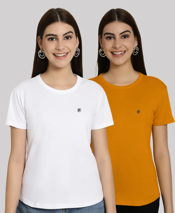 Pack_of_2_White_&_Mustard_Cotton_Round_Neck_T-Shirt_For_Women