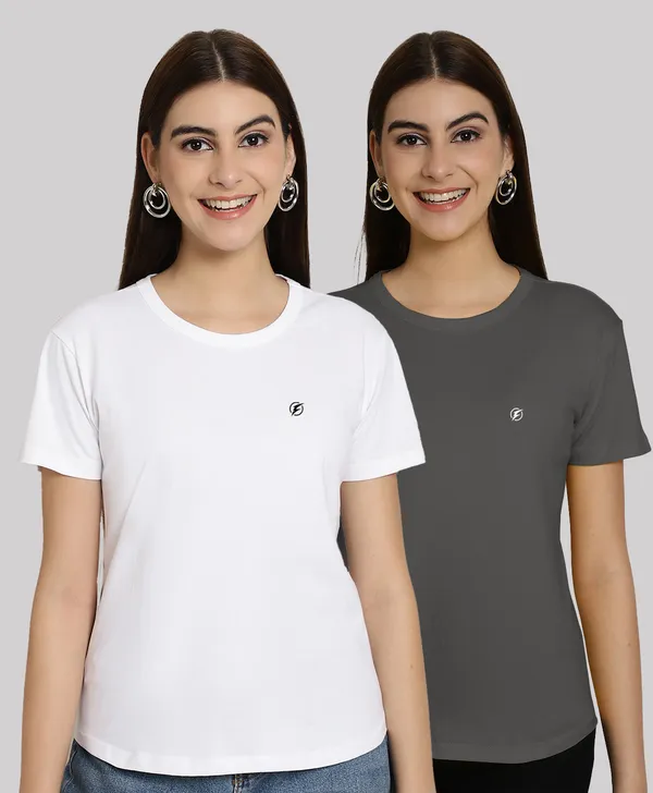 Pack_of_2_White_&_Grey_Cotton_Round_Neck_T-Shirt_For_Women