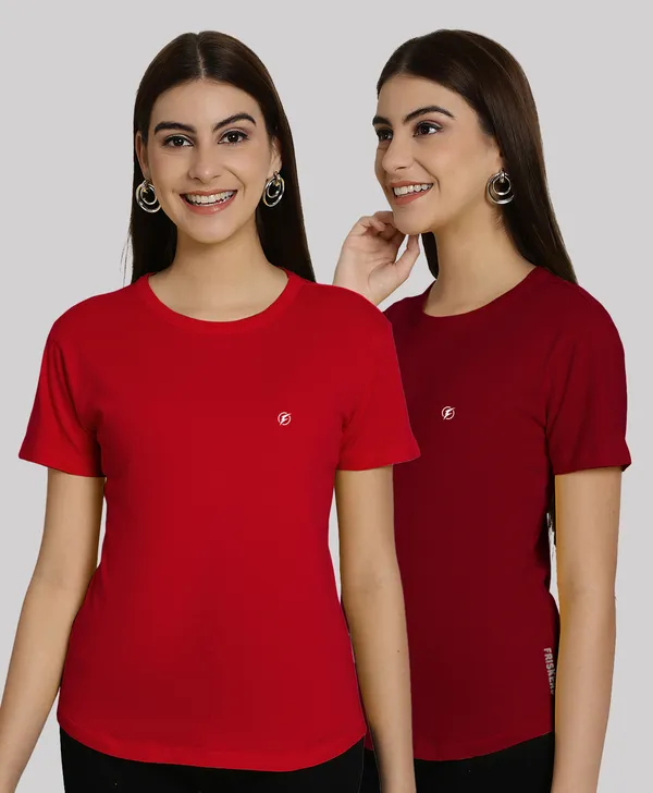Pack_of_2_Red_&_Maroon_Cotton_Round_Neck_T-Shirt_For_Women