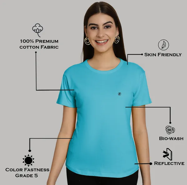 Pack_of_2_Red_&_Turquoise_Blue_Cotton_Round_Neck_T-Shirt_For_Women