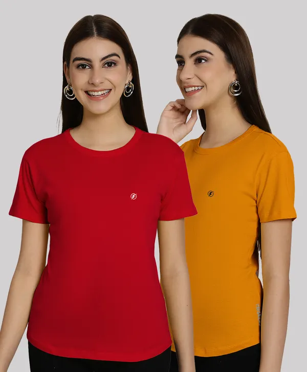 Pack_of_2_Red_&_Mustard_Cotton_Round_Neck_T-Shirt_For_Women